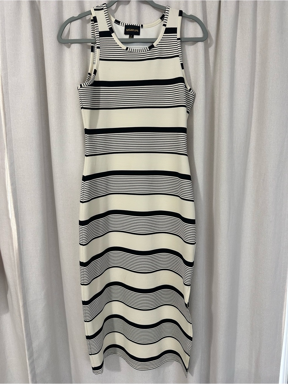 Sugarlips Black and White Striped Tank Midi Dress
